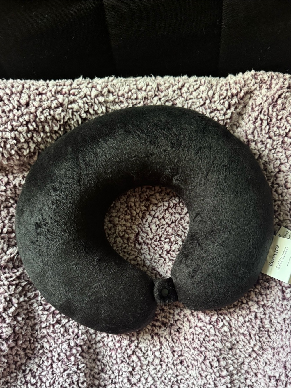 Black Plush U-Shape Neck Pillow - Comfort Travel Support